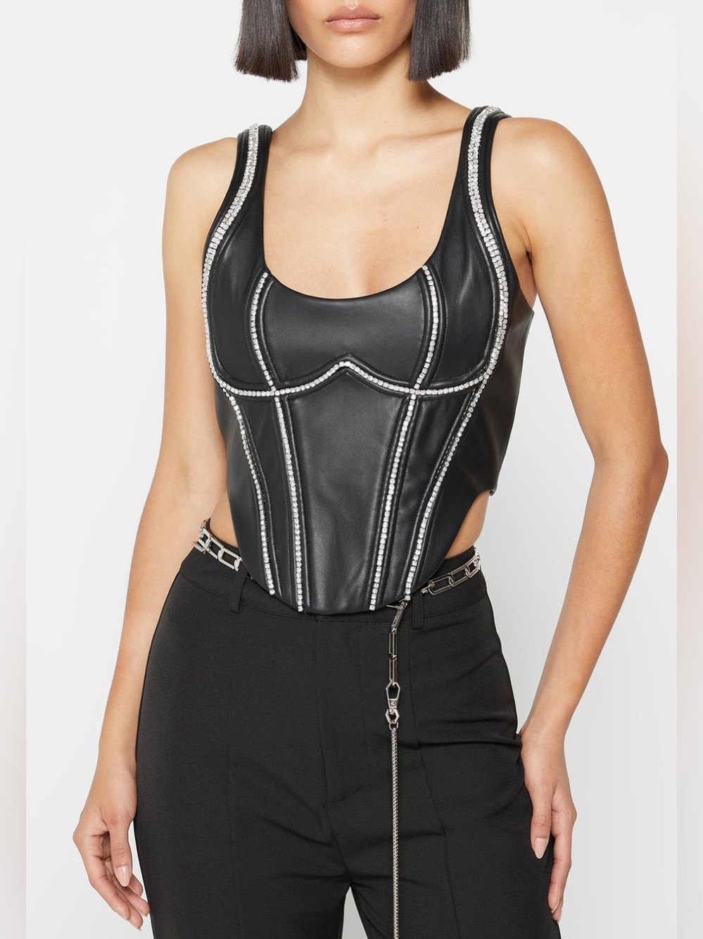 NWT Maniere De Voir Faux Leather Rhinestone Corset